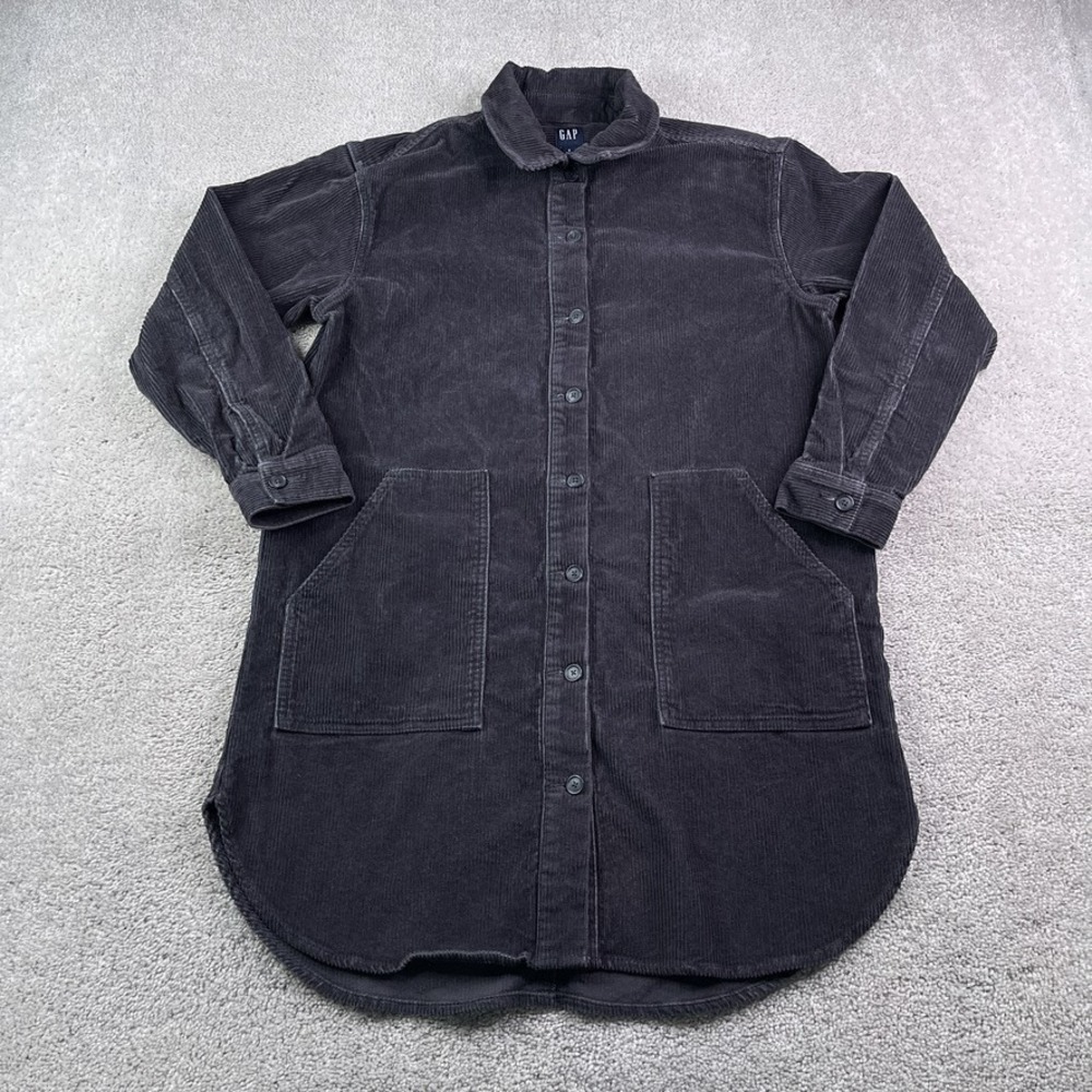 Gap Shirt‎ Dress Womens Small Grey Corduroy Button Up Collared Long Sleeve